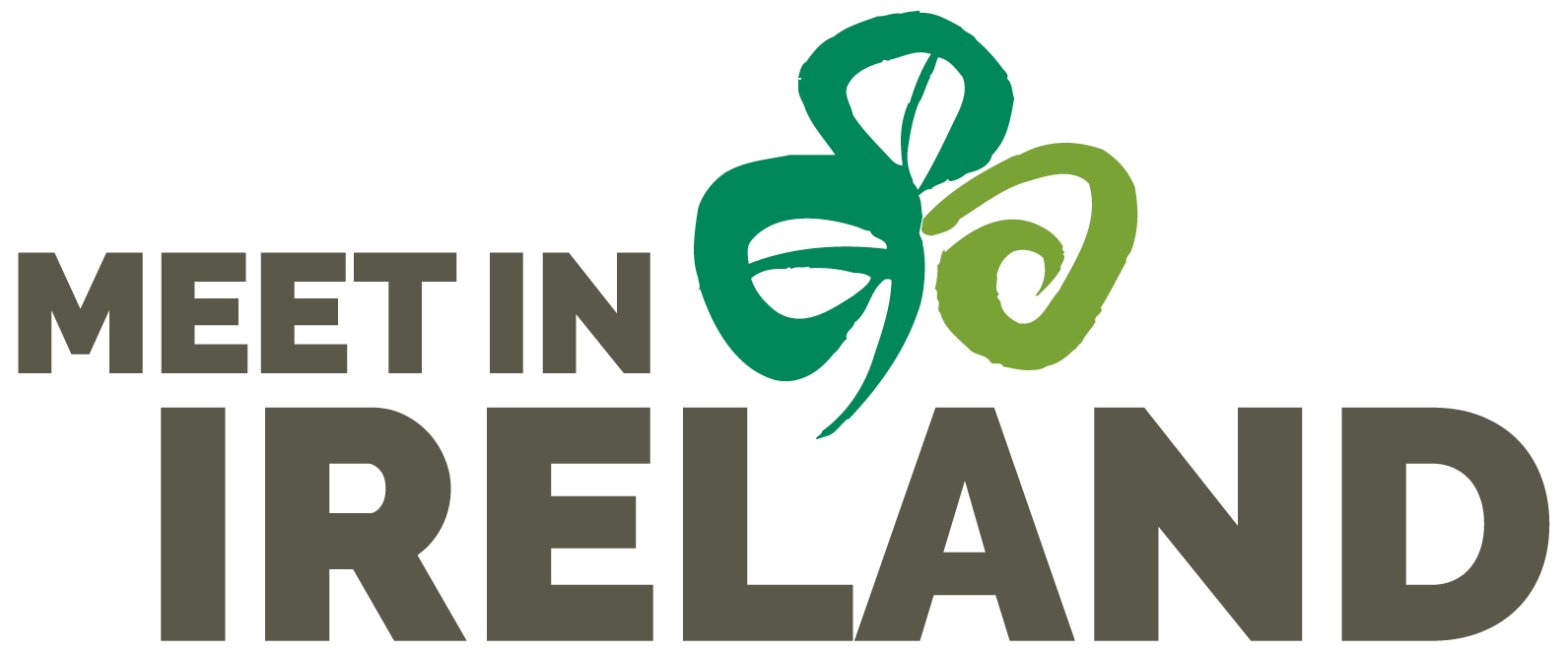 A three-leaf clover colored in two different shades of green is above text that reads, “Meet In Ireland”.